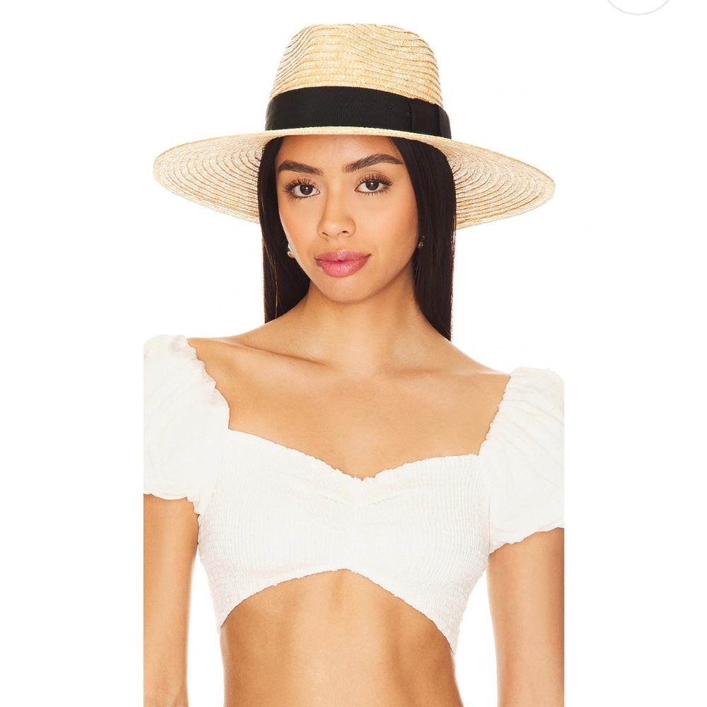 BRIXTON Joanna Hat in Honey, Straw Hat Wide Brim Black Ribbon